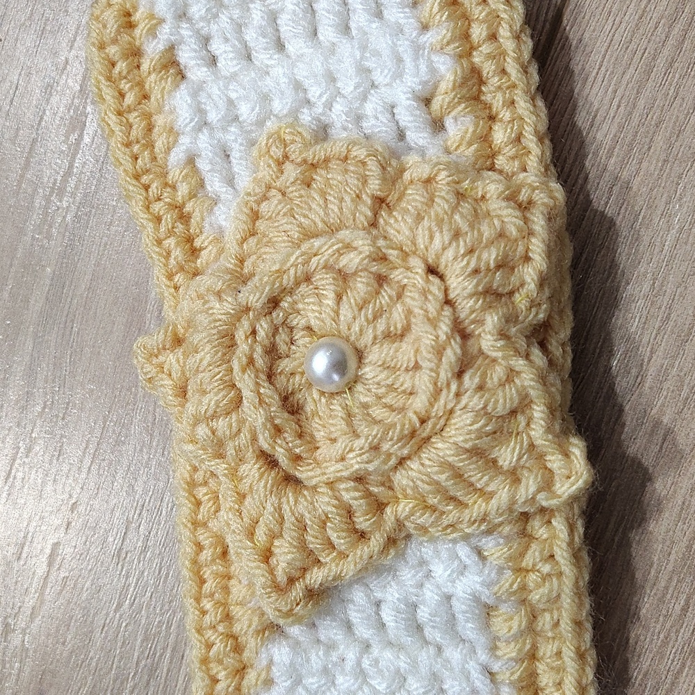 Crochet Headband with Flower Accent,  Handmade Ladies Winter Headband - Picture 7 of 7